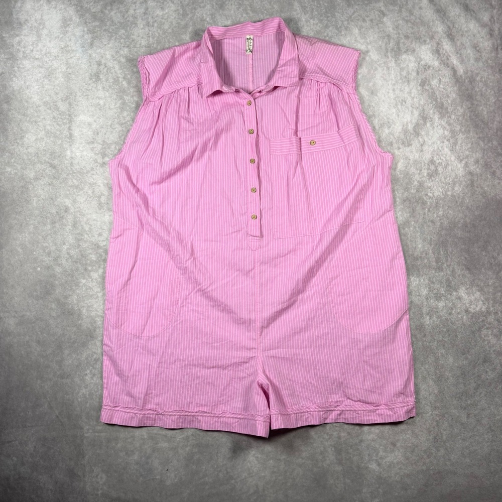 Intimately Free People Pink Striped Cotton Button Front Romper Oversized Boho S